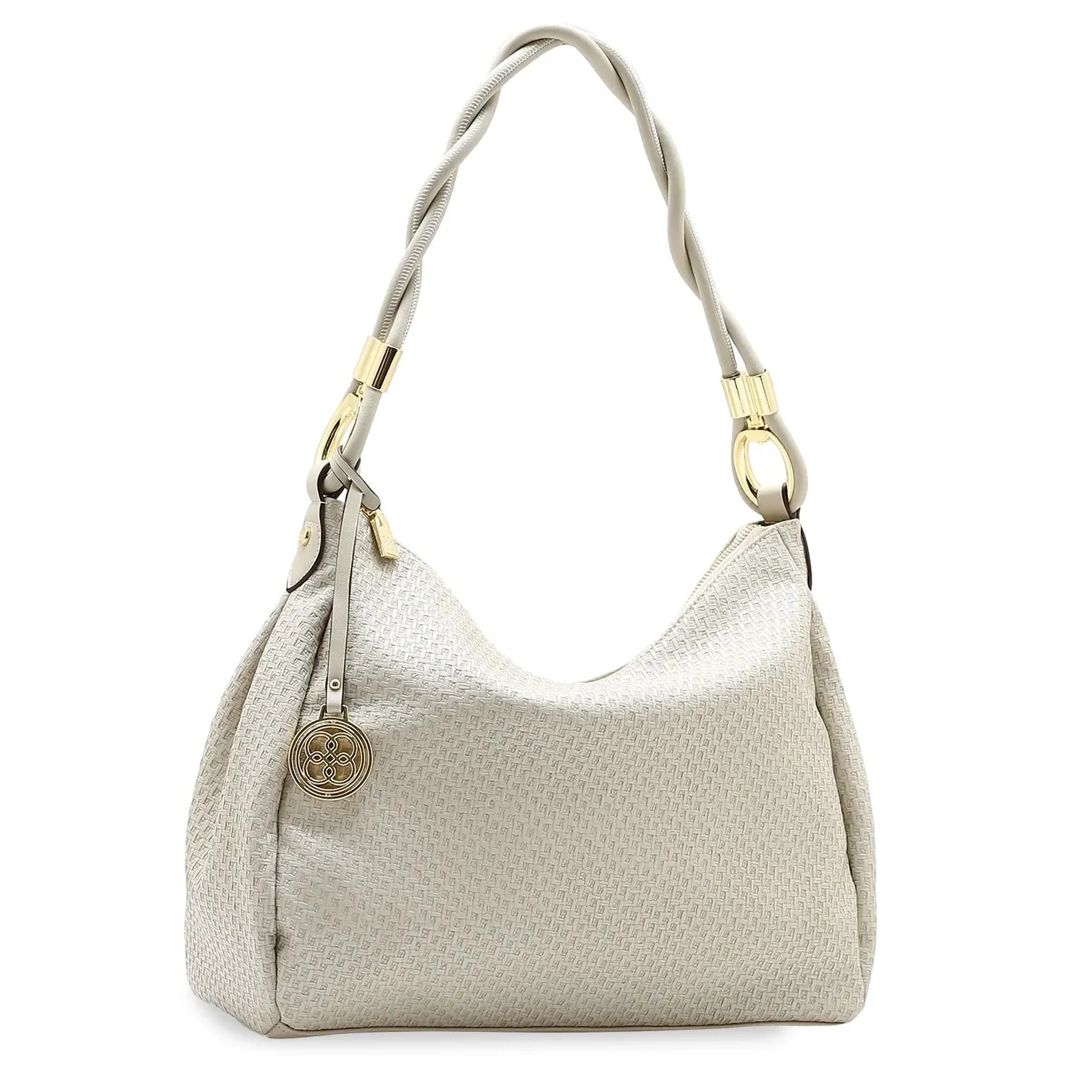 Bolsa feminina Chenson cor natural bege claro em material sintético PU com textura entrelaçada, vista frontal